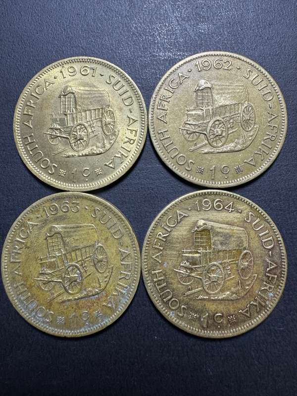 1 cent coins x 4 1961 1962 1963 1964