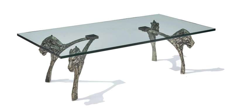 Dylan Lewis Glass table with bronze lion heads