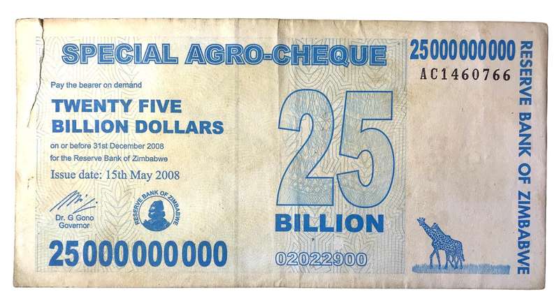 2008 ZIMBABWE 25 BILLION DOLLAR BANK NOTE