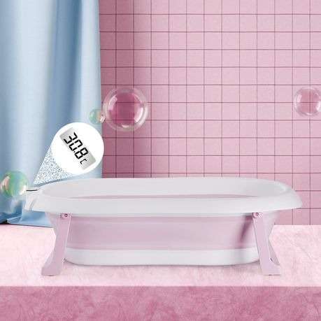 Foldable Bath Tub with Shower Holder, Pillow Pad and built-in Thermometer