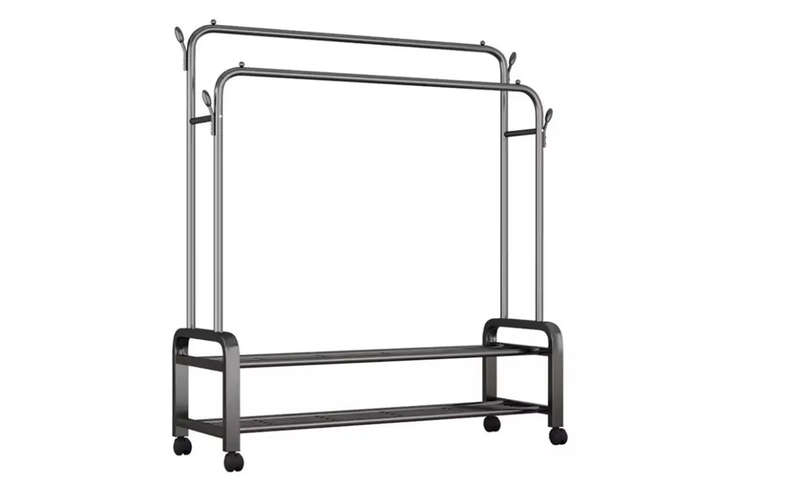Heavy Duty Bedroom Adjustable Double Rod Clothes Rack