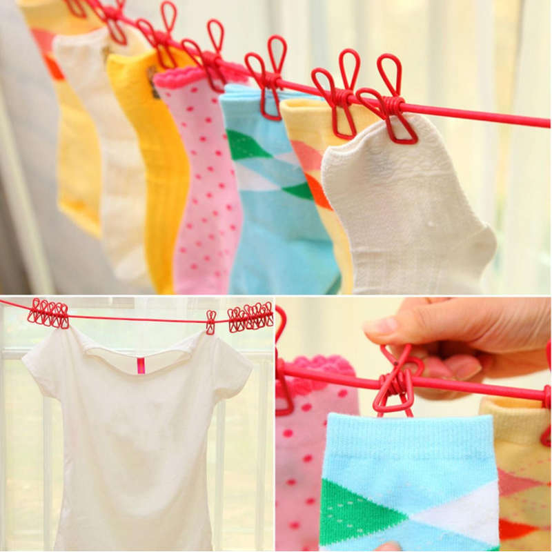 180cm Adjustable Clothesline Washing Line With 12 Clips--3pcs