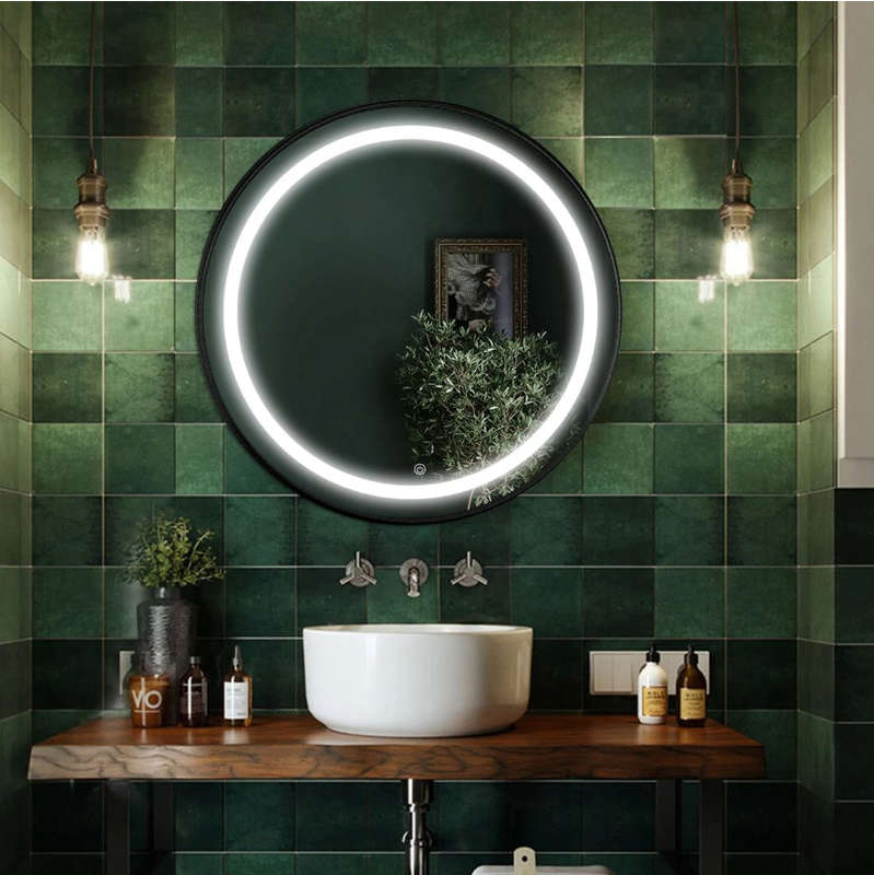 Bathroom Mirror With Light - Round Mirror LED Light Black Frame--60 cm