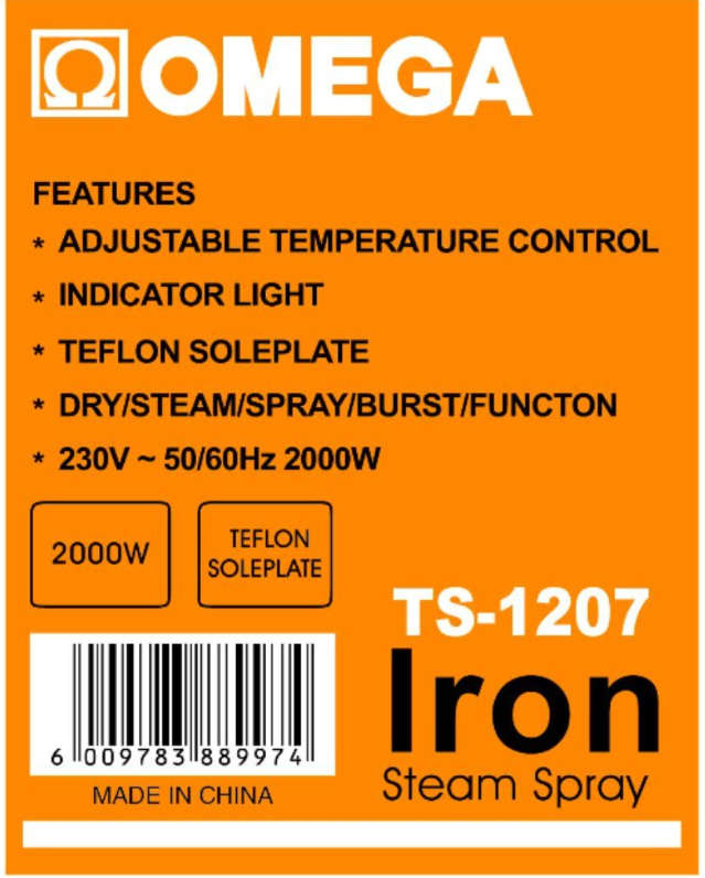 Omega Steam Spray Iron