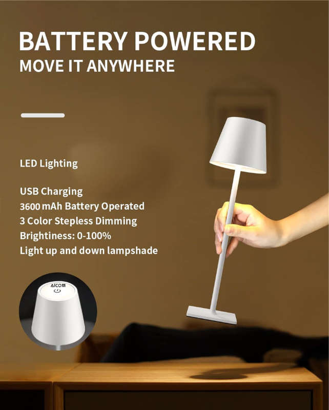 Rechargeable 3-color LED Metal Table Lamp-White