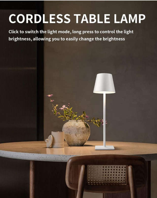 Rechargeable 3-color LED Metal Table Lamp-White