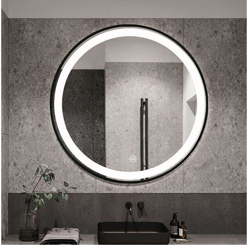 Bathroom Mirror With Light - Round Mirror LED Light Black Frame--60 cm
