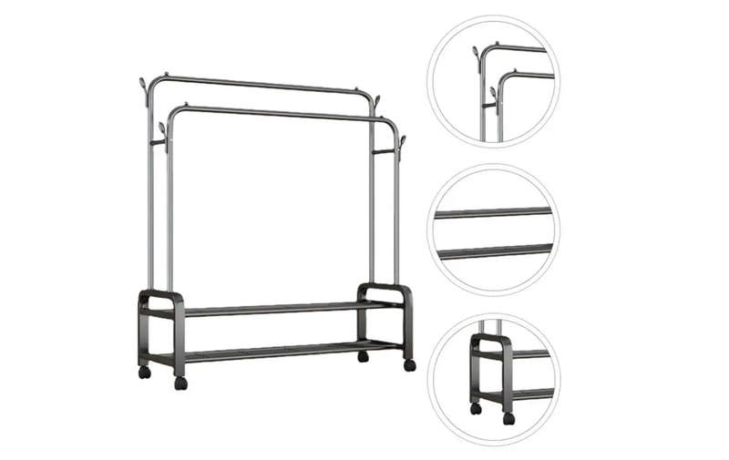 Heavy Duty Bedroom Adjustable Double Rod Clothes Rack