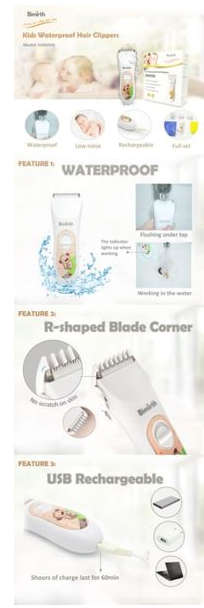Kids Waterproof Rechargeable Hair Clippers with Accessories