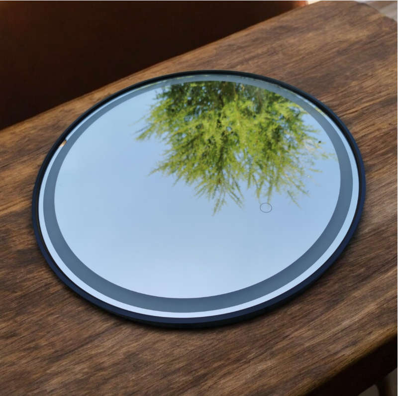 Bathroom Mirror With Light - Round Mirror LED Light Black Frame--60 cm