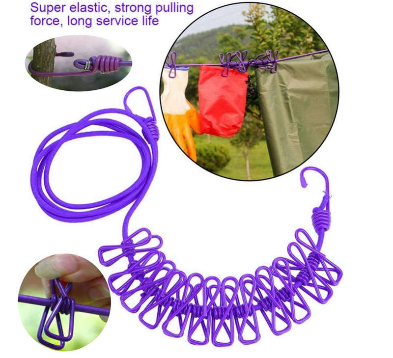 180cm Adjustable Clothesline Washing Line With 12 Clips--3pcs