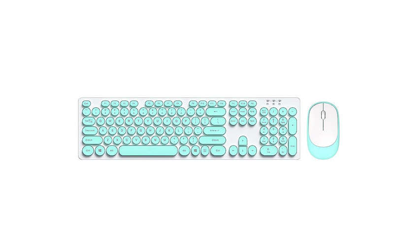 Round Keycap Punk Style Crystal Glare Wireless Keyboard & Mouse---Green