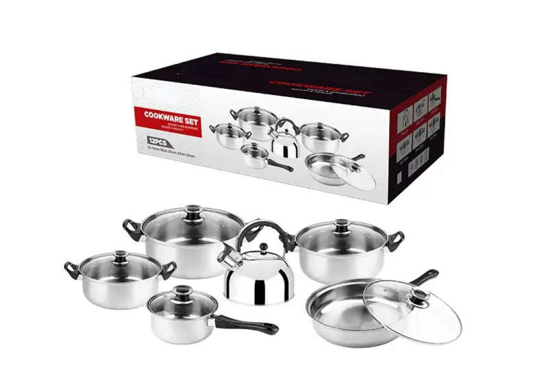 12Pcs Stainless Steel Cookware Set Pots and Pans