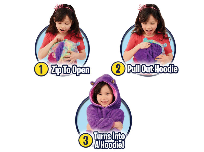 Kids Cuddly Plush Animal Pet Converts To Fun Hoodie Winter Sweater Jersey - Pink