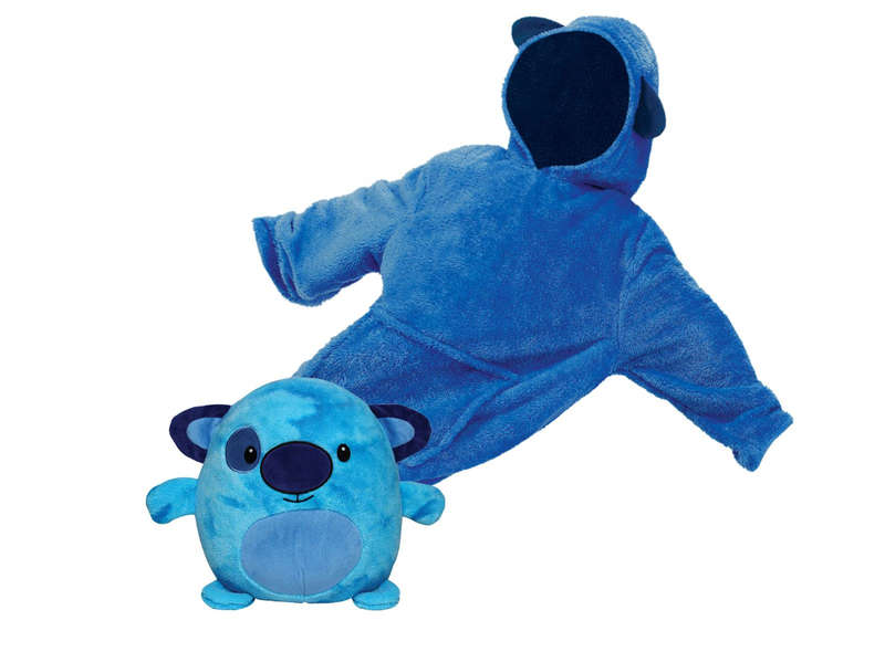 Kids Cuddly Plush Animal Pet Converts To Fun Hoodie Winter Sweater Jersey - Blue