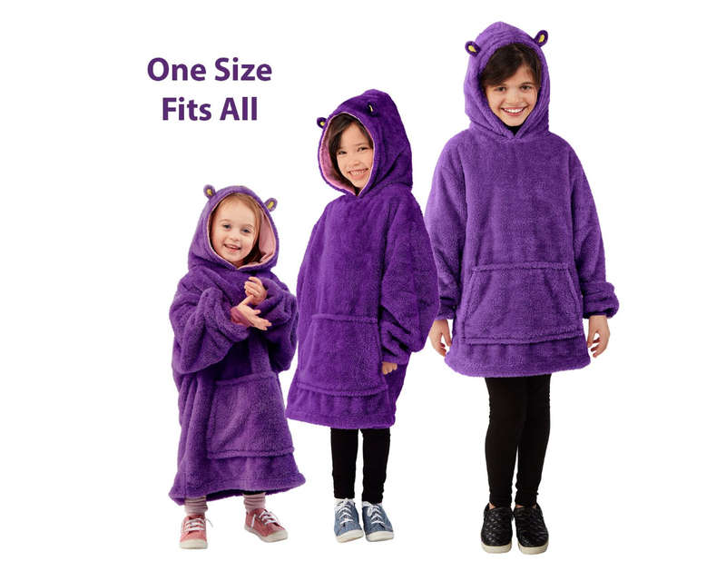 Kids Cuddly Plush Animal Pet Converts To Fun Hoodie Winter Sweater Jersey - Pink