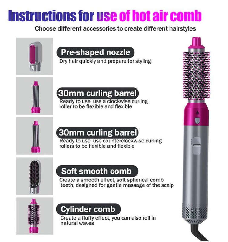 5 in 1 Interchangeable Hot Air Brush & Hair Dryer