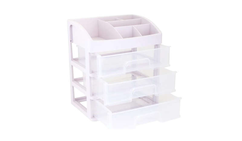 White Clear Makeup Organiser with 3 Drawers & Lipstick Slot Cosmetic Box