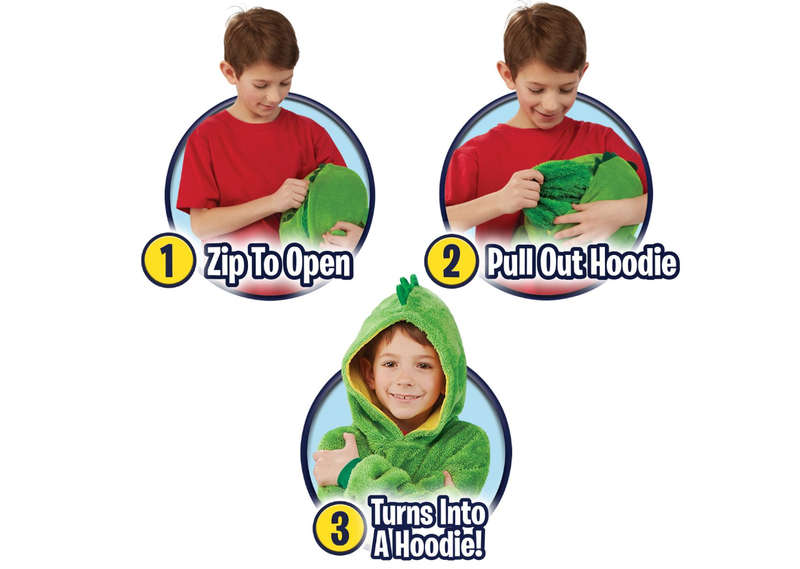 Kids Cuddly Plush Animal Pet Converts To Fun Hoodie Winter Sweater Jersey - Green