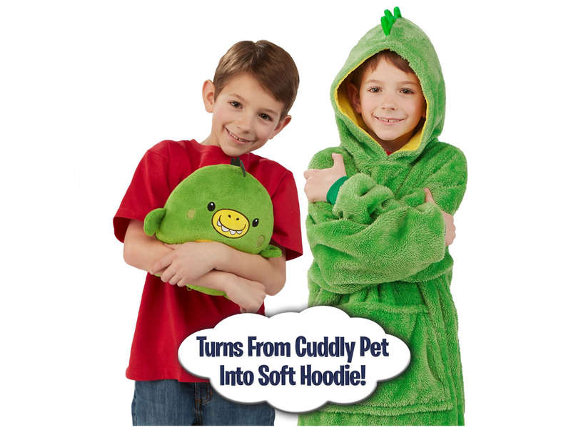Kids Cuddly Plush Animal Pet Converts To Fun Hoodie Winter Sweater Jersey - Green