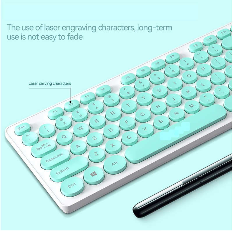 Round Keycap Punk Style Crystal Glare Wireless Keyboard & Mouse---Green