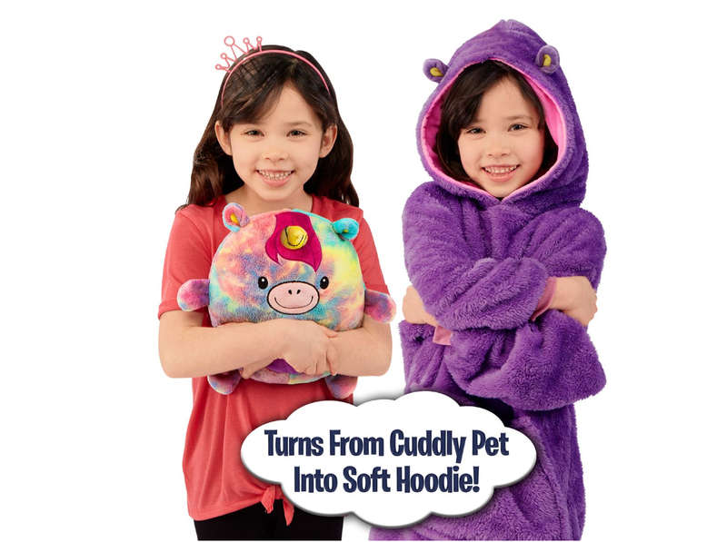 Kids Cuddly Plush Animal Pet Converts To Fun Hoodie Winter Sweater Jersey - Pink