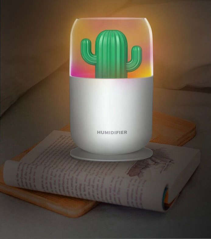 USB Mini Ultrasonic Cactus Plant Air Humidifier With Night Light 300ml