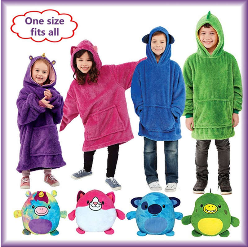 Kids Cuddly Plush Animal Pet Converts To Fun Hoodie Winter Sweater Jersey - Green