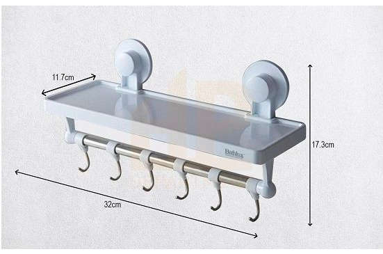 Bathlux Shelf With Hanging Hooks And Suction Cup