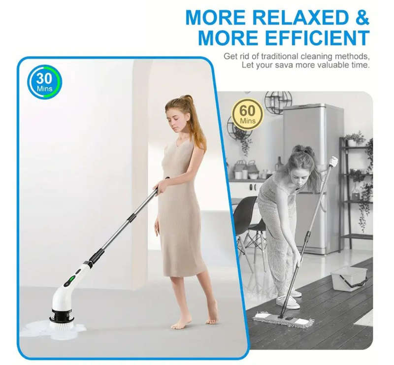 Cordless Electric Spin Scrubber Cleaning Brush with 8 Different Heads