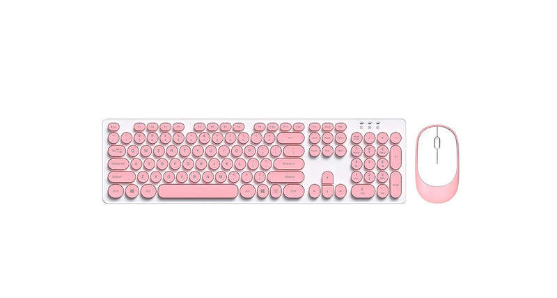 Round Keycap Punk Style Crystal Glare Wireless Keyboard & Mouse---Pink