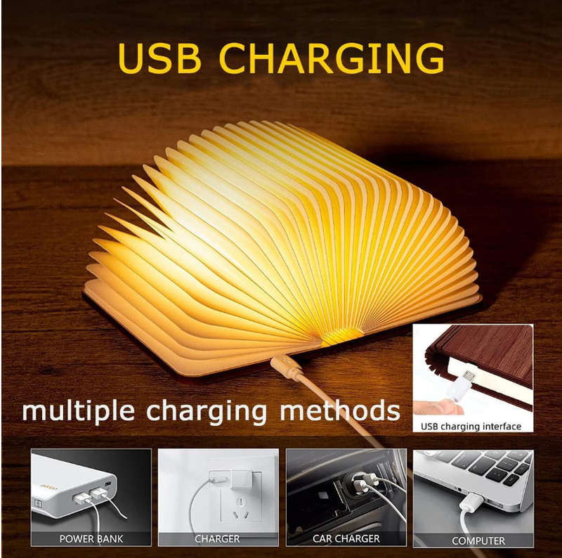 Wooden Book Light Novelty LED Night Light Portable Folding Book