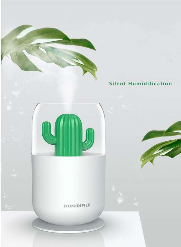 USB Mini Ultrasonic Cactus Plant Air Humidifier With Night Light 300ml