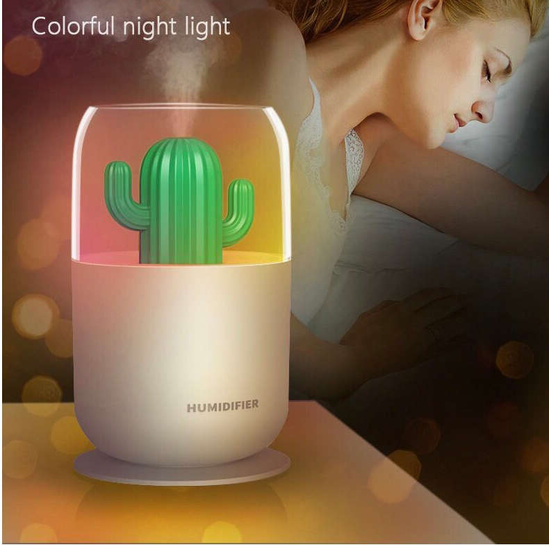 USB Mini Ultrasonic Cactus Plant Air Humidifier With Night Light 300ml