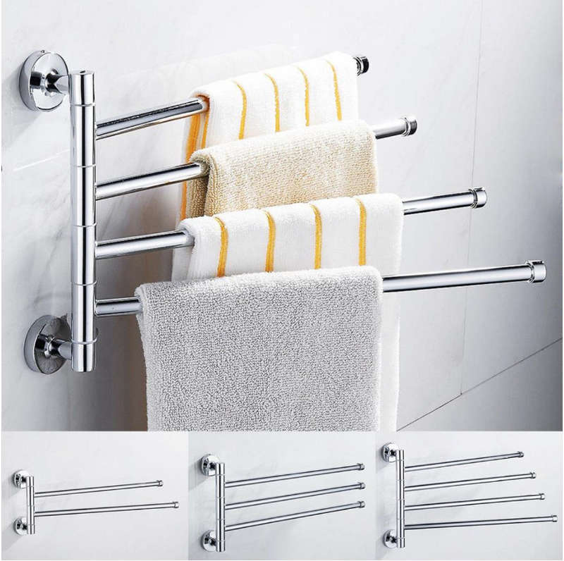Stainless Steel Chrome 3 Arm Bar Multipurpose Swivel Towel Clothes Hanger