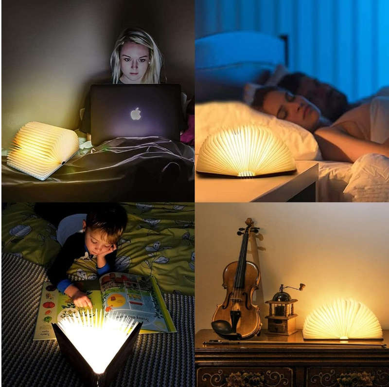 Wooden Book Light Novelty LED Night Light Portable Folding Book