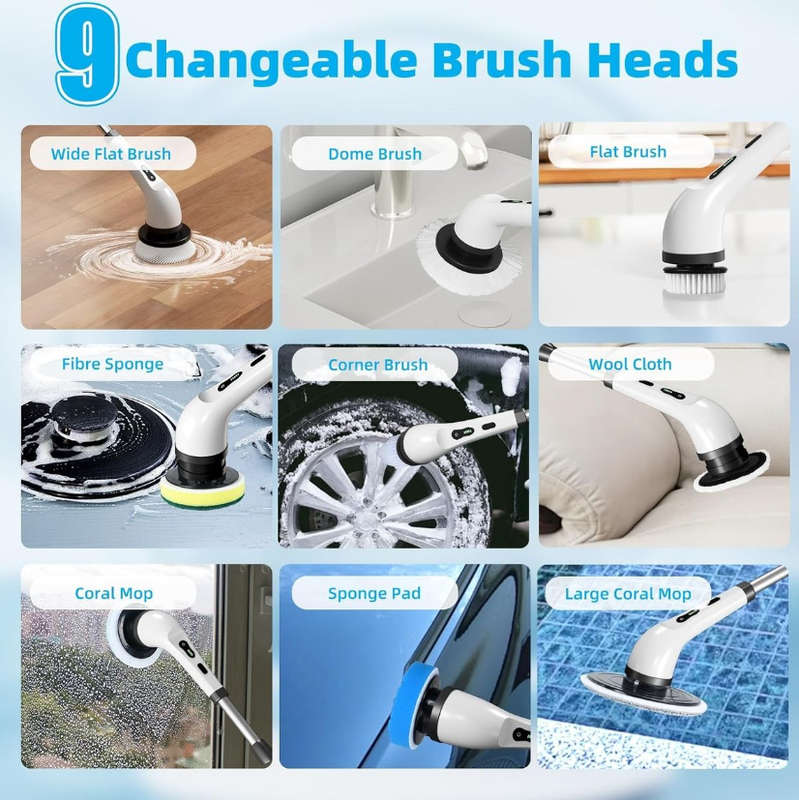 Cordless Electric Spin Scrubber Cleaning Brush with 8 Different Heads