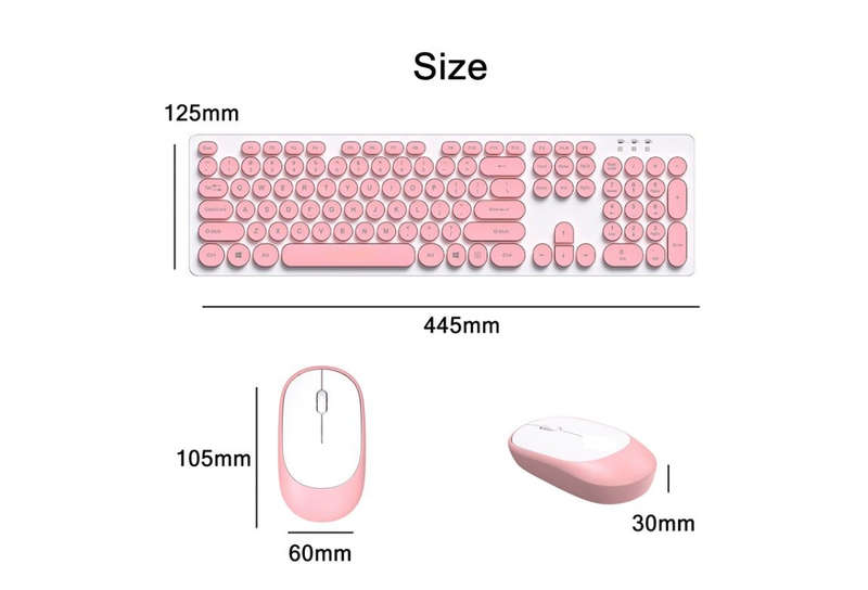 Round Keycap Punk Style Crystal Glare Wireless Keyboard & Mouse---Pink