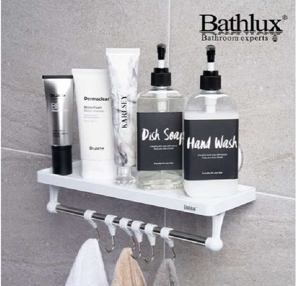 Bathlux Shelf With Hanging Hooks And Suction Cup