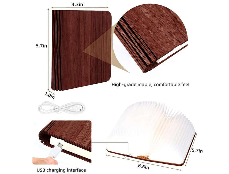 Wooden Book Light Novelty LED Night Light Portable Folding Book