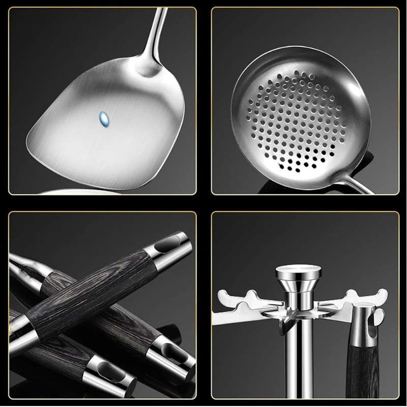 Set of 6-Chef Choice Stainless Steel Kitchen Utensil Set with Wooden Handle