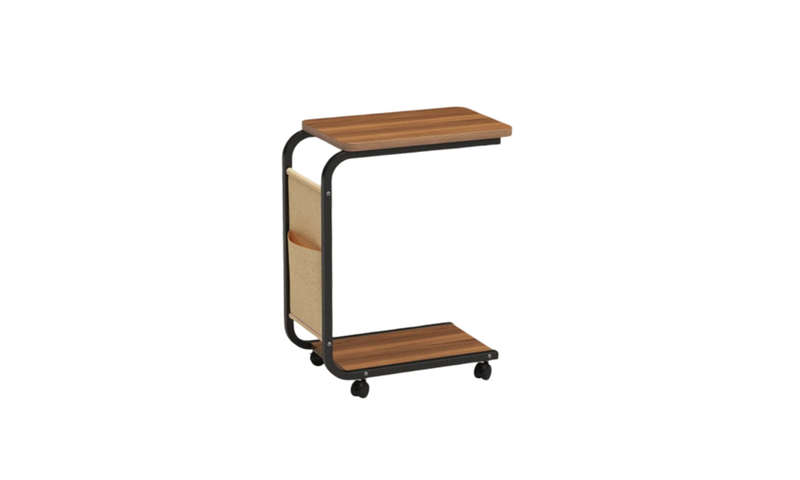 Multi-Functional C-Shaped End Bedside Table with 4 Wheels