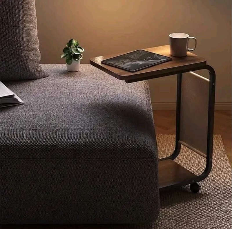 Multi-Functional C-Shaped End Bedside Table with 4 Wheels