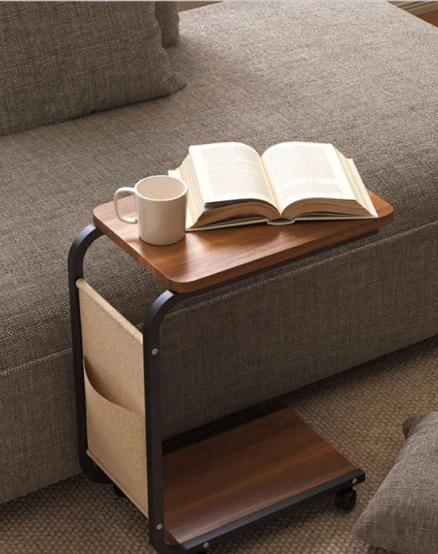 Multi-Functional C-Shaped End Bedside Table with 4 Wheels