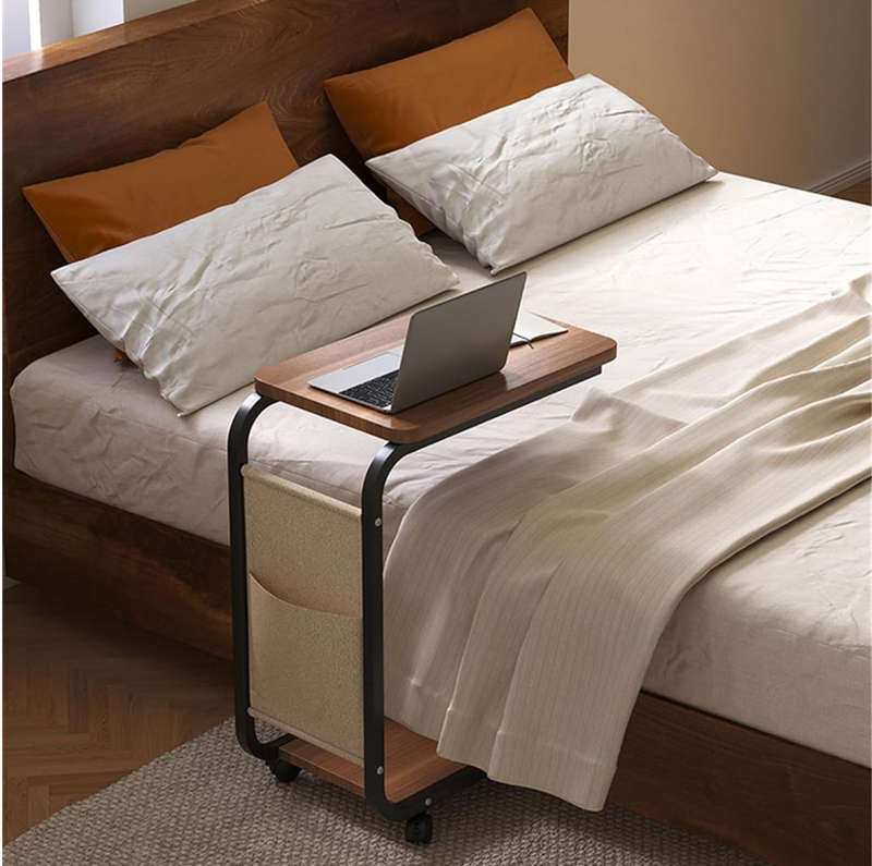 Multi-Functional C-Shaped End Bedside Table with 4 Wheels