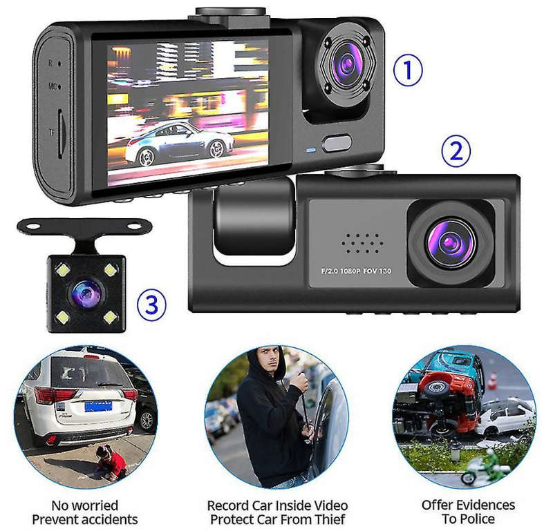 3 Channel HD 1080P Video Recorder Dashcam DVR Black Box