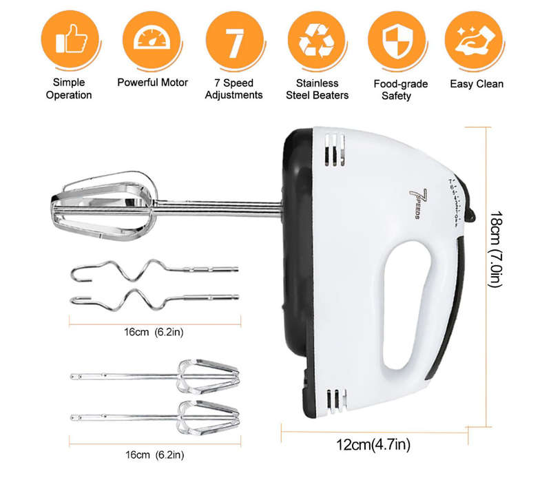 Stainless Steel Electric Hand Mixer 7 Speed