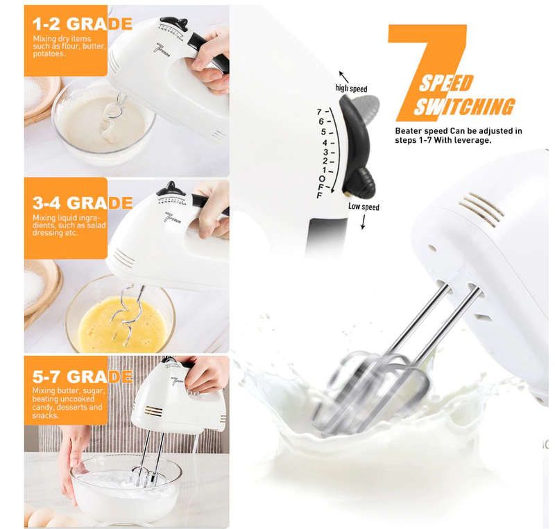 Stainless Steel Electric Hand Mixer 7 Speed