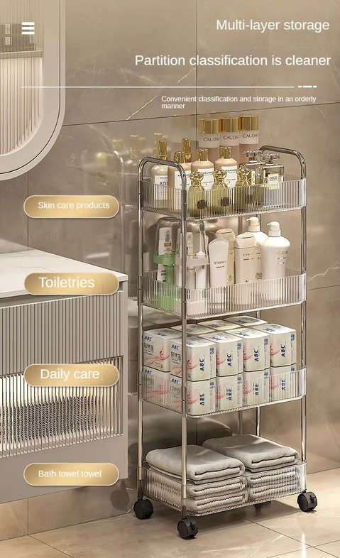 4 Tier Multipurpose Home Acrylic Storage Trolley with Wheels