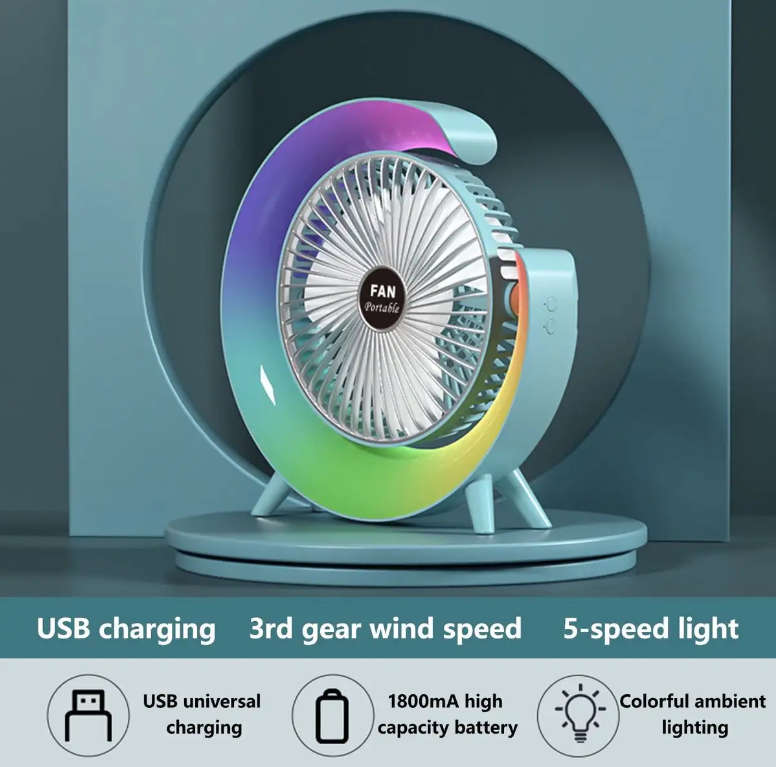 USB Power Desktop Rechargeable Portable Mini Rotatable Lighting Fan